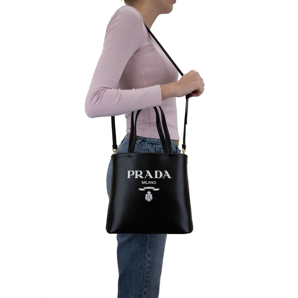 Bolsa tote de couro com logotipo Prada