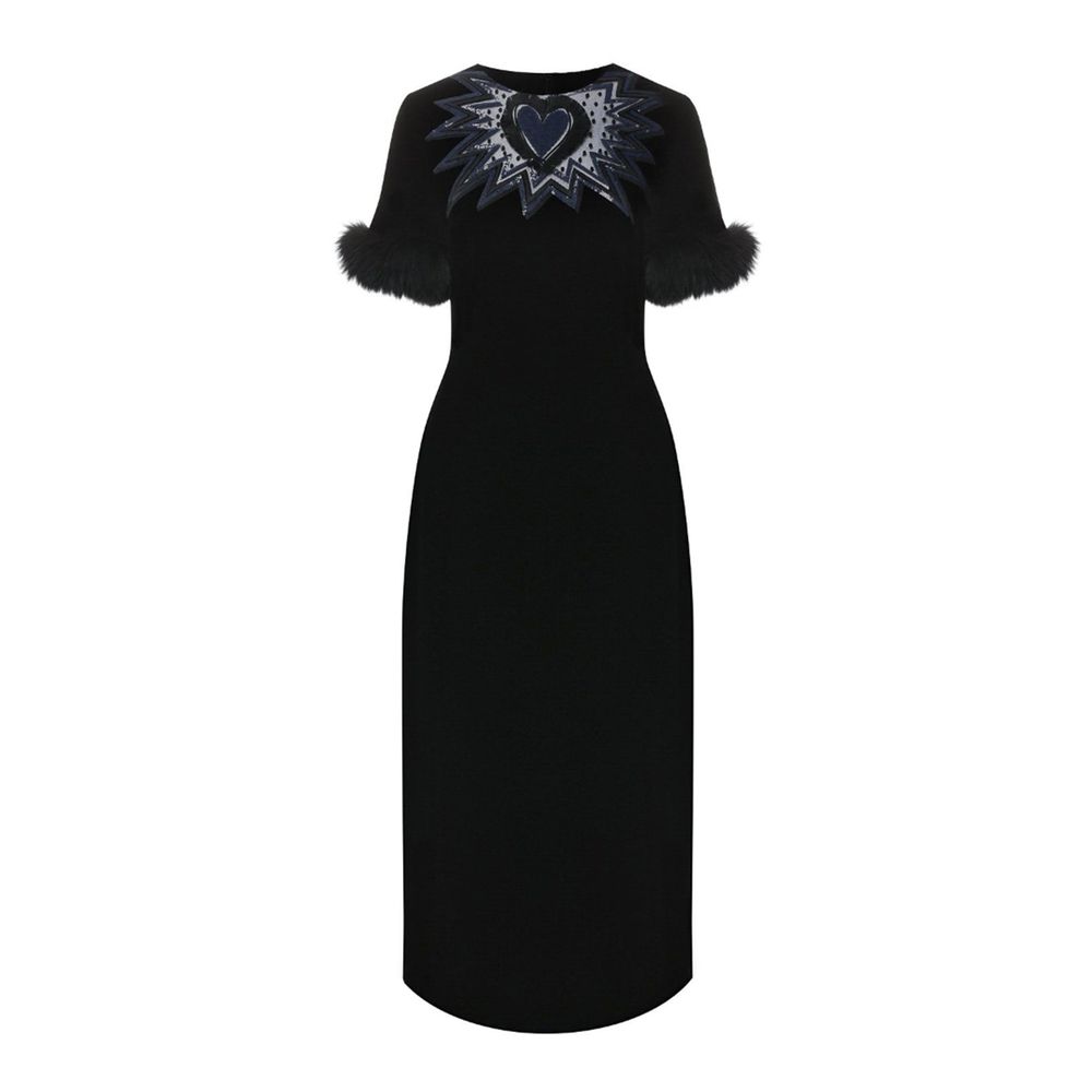 Vestido midi de veludo com acabamento em pele Fendi
