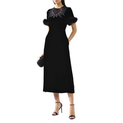 Vestido midi de veludo com acabamento em pele Fendi