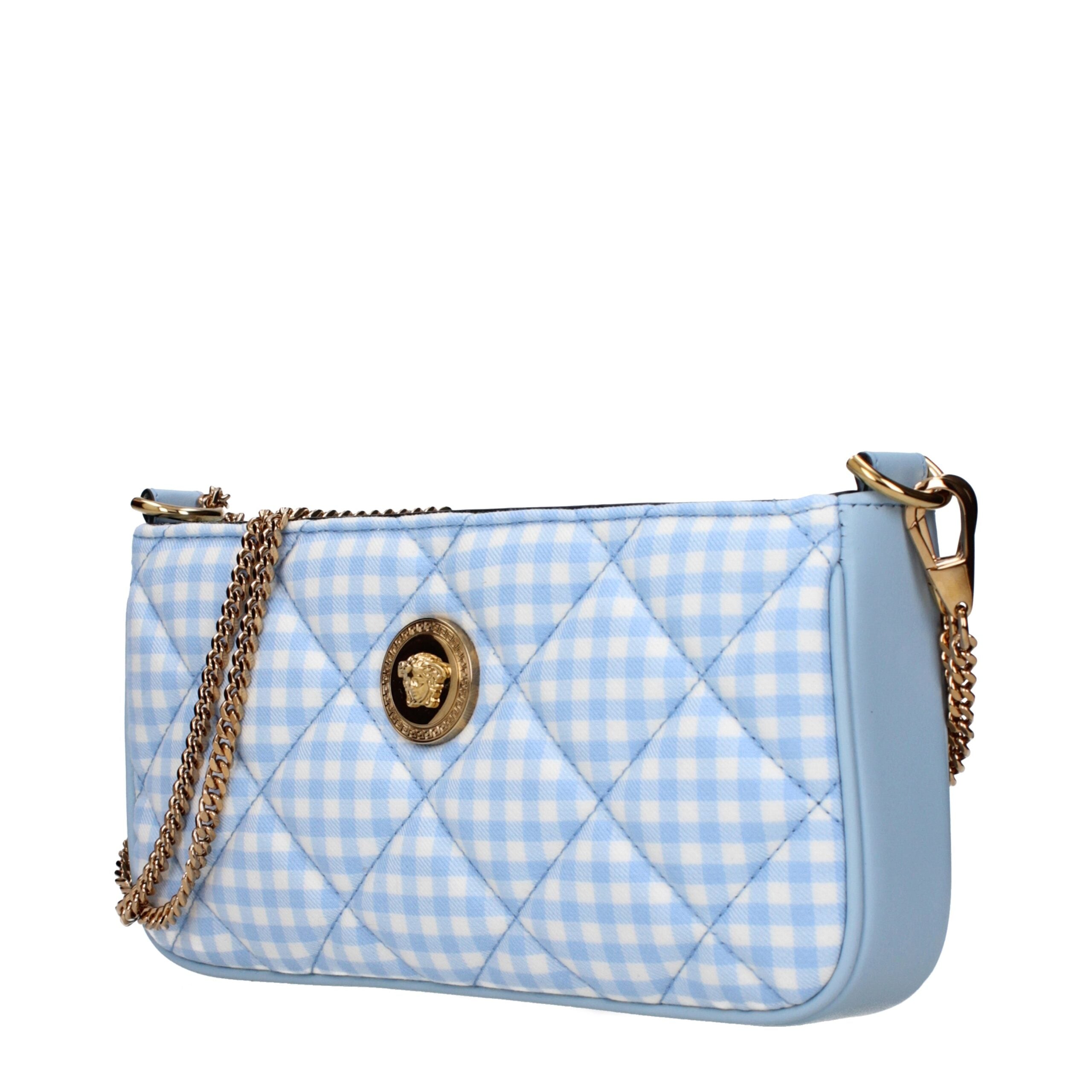 Versace Light Blue Fabric Shoulder Bag